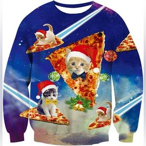 Ugly Christmas Sweater Kittens Cats on pizza Unisex Size XL